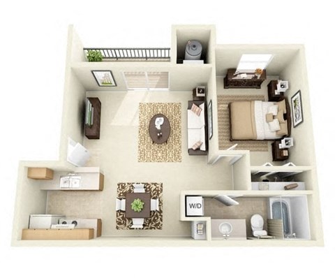 Floor plan for 1 bed, 1 bath, 630 sqft